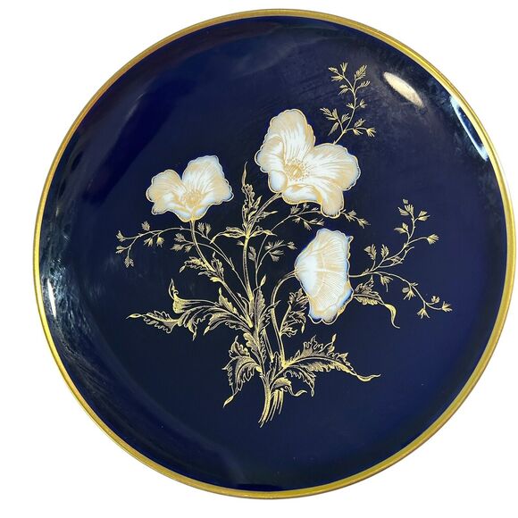 Echt CM Hutschenreuther Kobalt Gold Floral Footed Dish 7.5" Plate Pedestal Bowl - Picture 1 of 8
